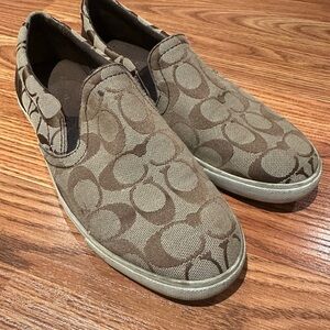 Coach Tan and Brown Signature Slip-On Sneakers